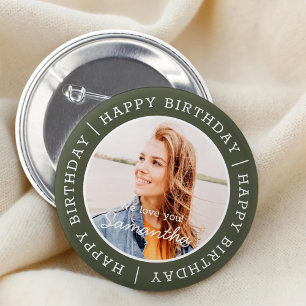 Happy Birthday Simple Preppy Modern Custom Photo Button