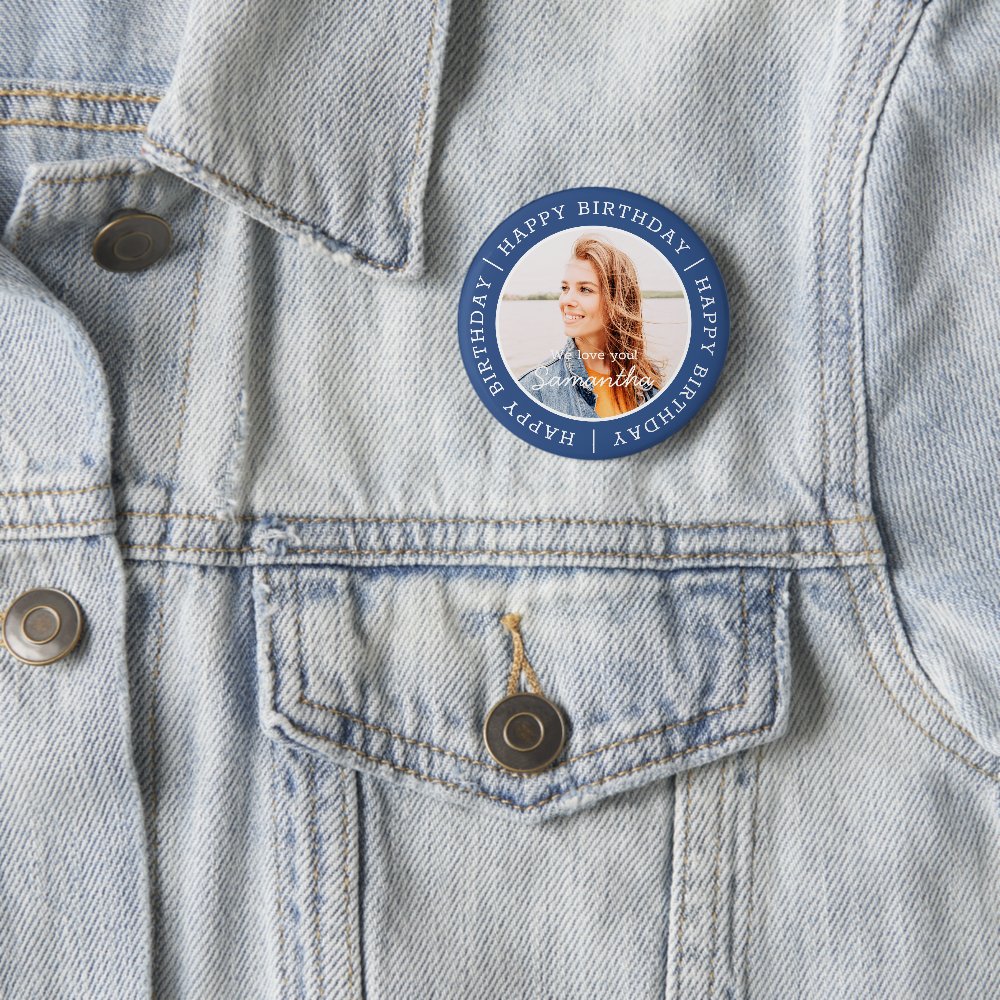 Disover Happy Birthday Simple Preppy Modern Custom Photo Pin Buttons