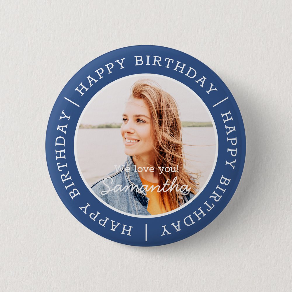 Disover Happy Birthday Simple Preppy Modern Custom Photo Pin Buttons