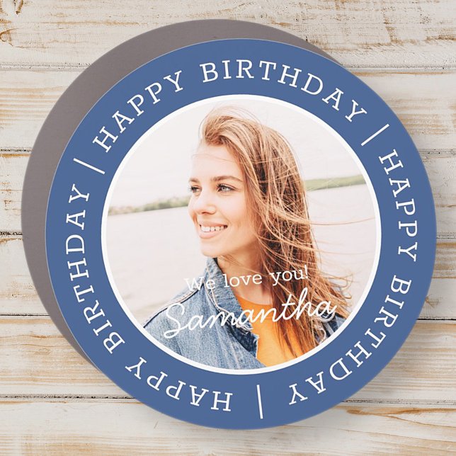Happy Birthday Simple Preppy Modern Custom Photo Car Magnet (Creator Uploaded)