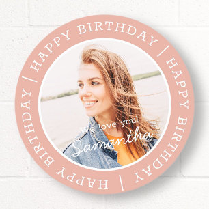Happy Birthday Simple Preppy Modern Custom Photo Classic Round Sticker