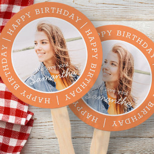 Happy Birthday Simple Preppy Modern Custom Photo Hand Fan