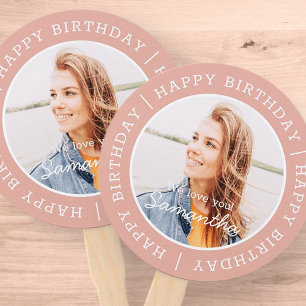 Happy Birthday Simple Preppy Modern Custom Photo Hand Fan