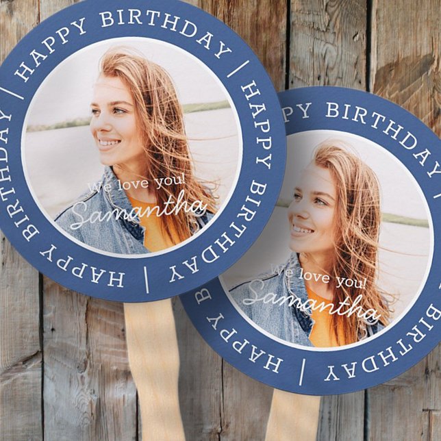 Happy Birthday Simple Preppy Modern Custom Photo Hand Fan (Creator Uploaded)