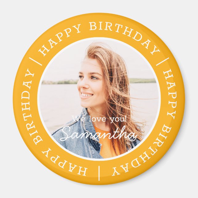 Happy Birthday Simple Preppy Modern Custom Photo Magnet (Front)