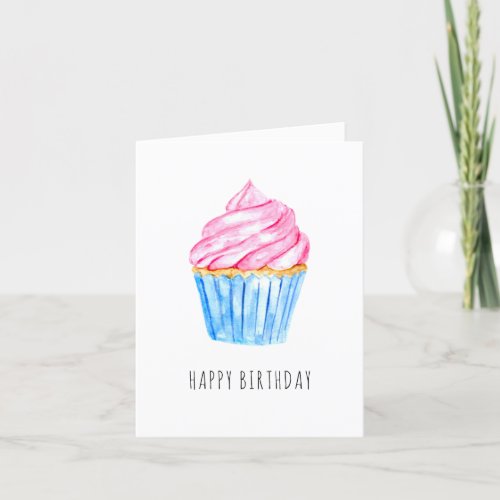 Happy Birthday simple watercolor cupcake cute Thank You Card