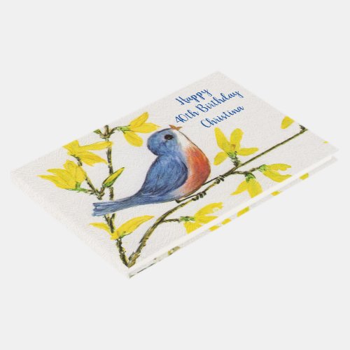 Happy Birthday Singing Blue Red Bird Yellow Flower Guest Book