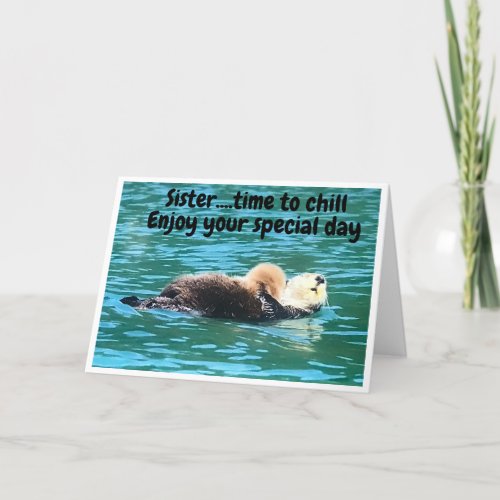 HAPPY BIRTHDAY SIS SAYS A CUTE OTTER CARD