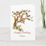 Happy Birthday Sister Card<br><div class="desc">This card is perfect for a special sister. This is a re-colored vintage image of two little girls in Victorian dresses and bonnets sitting on the limb of an apple tree. The text on the front and on the inside can be personalized as desired, making this card suitable for other...</div>