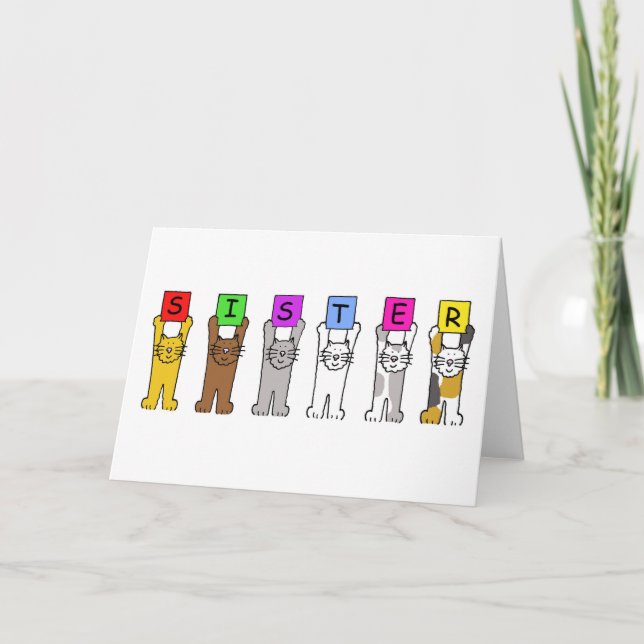 Happy Birthday Sister Cartoon Cats Card (Front)