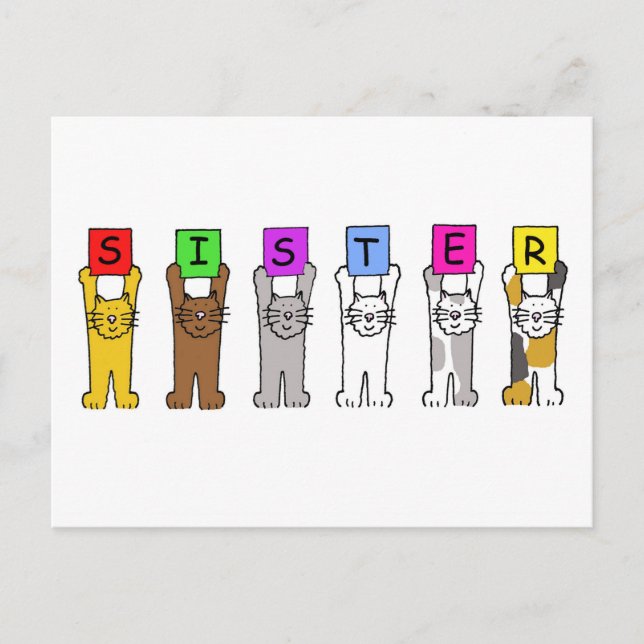 Happy Birthday Sister Cartoon Cats Postcard (Front)