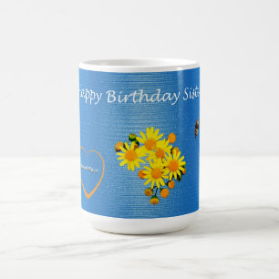 Happy Birthday Sister Floral Butterfly Coffee Mug