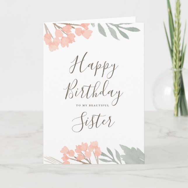 Happy birthday sister floral greeting card (Front)