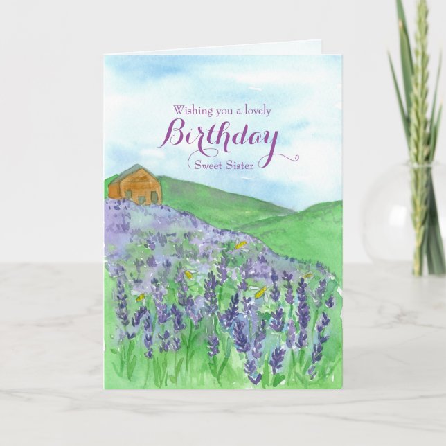 Happy Birthday Sister Honey Bees Lavender Field  Card (Front)