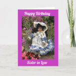 Happy Birthday sister in law Black doll 3 Card<br><div class="desc">A cute little black doll in Victorian style dress among flowers with the text Happy Birthday sister in law</div>