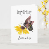 Happy Birthday Sister-in-Law Butterfly Garden Card (Yellow Flower)