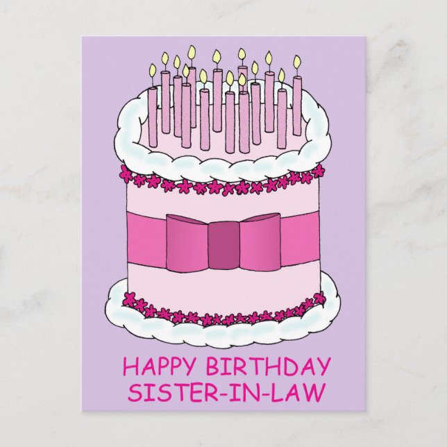 Happy Birthday Sister in Law Cartoon Cake Postcard (Front)