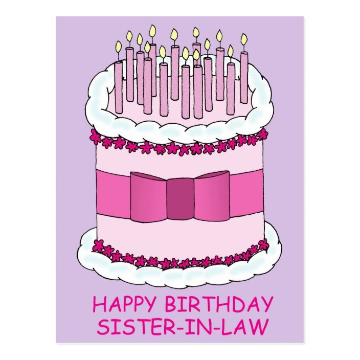 Happy Birthday Sister In Law Cartoon Cake Postcard Zazzle Com