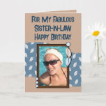 Happy Birthday sister-in-law photo blue brown Card<br><div class="desc">For my fabulous sister-in-law.
Happy Birthday.
Add a photo and a message.
Blue and brown with leaves.
Change the text to suit another person.</div>