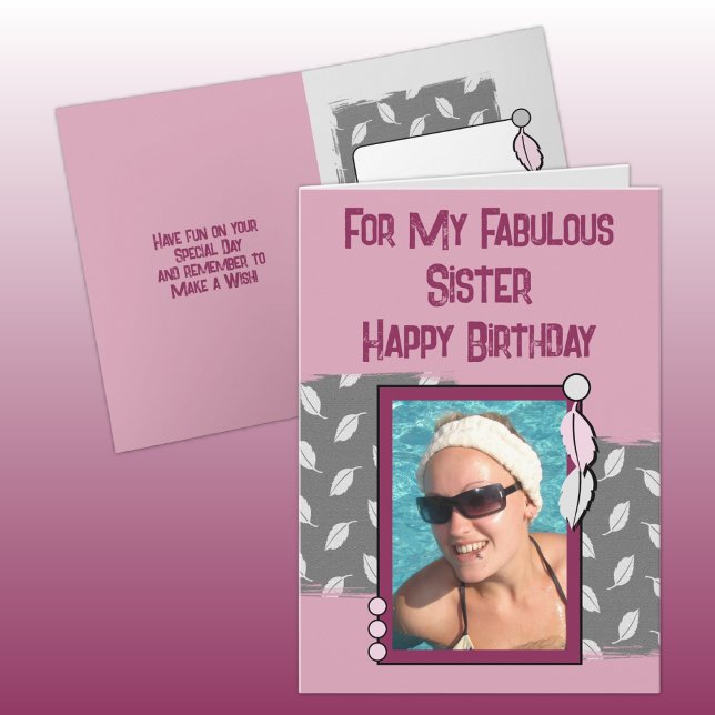 Happy Birthday sister photo grey pink Card (Creator Uploaded)