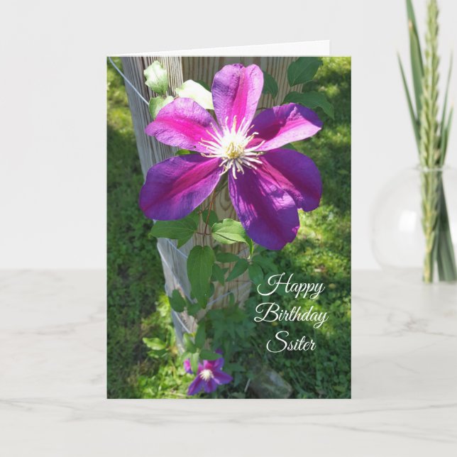 Happy Birthday Sister Purple Flower Clematis Card (Front)