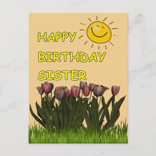 Happy Birthday Sister Sun and Flowers Postcard