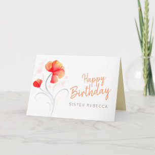 Happy Birthday sister watercolor orange wildflower Card