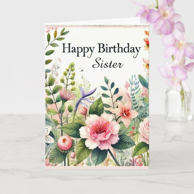Happy Birthday Sister Wildflower Greeting  Card (Orchid)