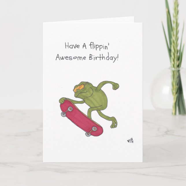 Happy Birthday Skateboarding Frog Card (Front)