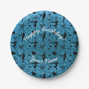 Happy Birthday sky blue glitter gymnastics Paper Plates