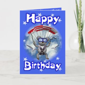 Happy Birthday Sky Diving Koala Card by ValxArt at Zazzle
