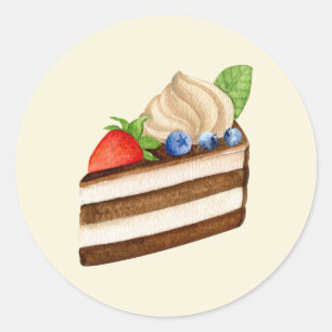 Happy Birthday Slice of Chocolate Berry Cake Classic Round Sticker