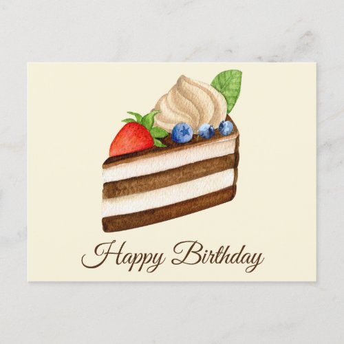 Happy Birthday Slice of Chocolate Berry Cake Postcard