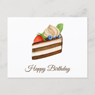 Happy Birthday Slice of Chocolate Berry Cake Postcard