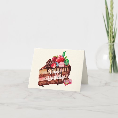 Happy Birthday Slice of Strawberry Chocolate Cake  Card