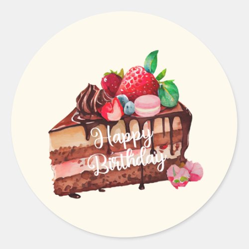 Happy Birthday Slice of Strawberry Chocolate Cake  Classic Round Sticker