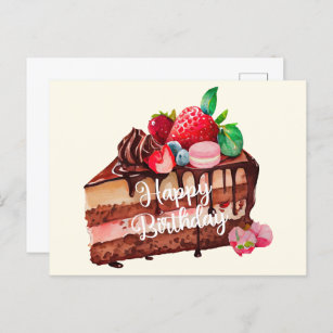 Happy Birthday Slice of Strawberry Chocolate Cake  Postcard