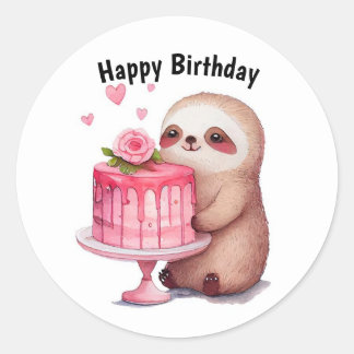 Happy Birthday Sloth Classic Round Sticker