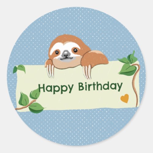 Happy birthday sloth classic round sticker