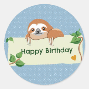 Happy birthday sloth classic round sticker