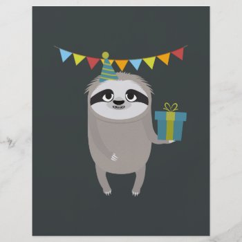 Happy Birthday Sloth With Present Flyer by i_love_cotton at Zazzle