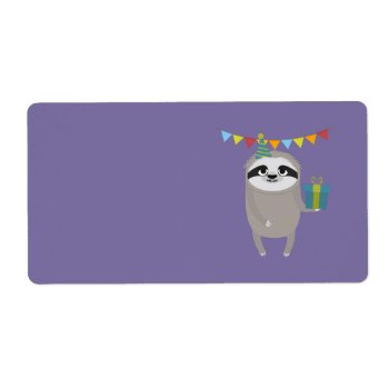 Happy Birthday Sloth With Present Label by i_love_cotton at Zazzle