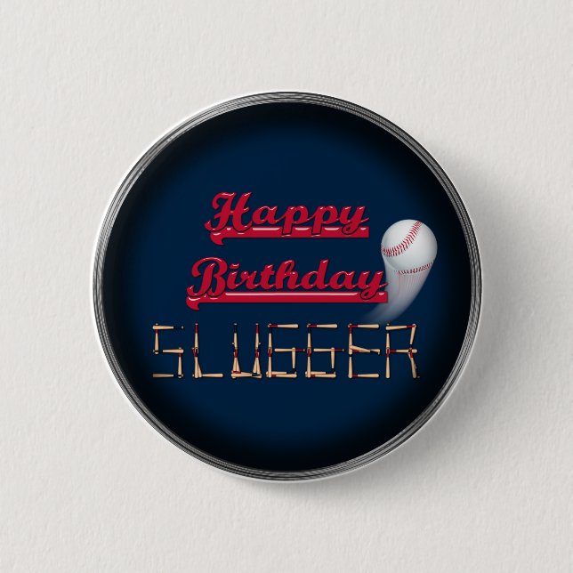 Happy Birthday Slugger Blue-Baseball-BUTTON PINS (Front)