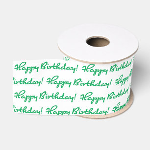 Happy Birthday! Small Pattern Green Casual Script Grosgrain Ribbon