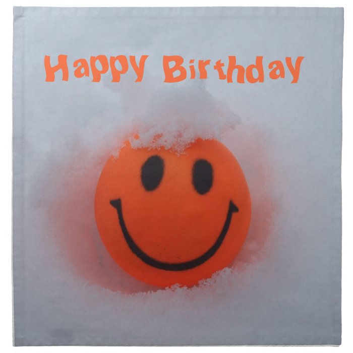 Happy Birthday Smiley Face in Snow Cloth Napkins