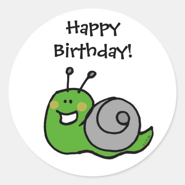 Happy Birthday! (snail) Classic Round Sticker (Front)