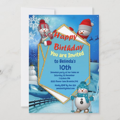 Happy Birthday Snowman Party Invitation