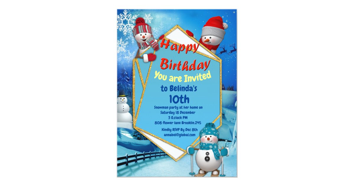 Happy Birthday Snowman Party Invitation | Zazzle.com