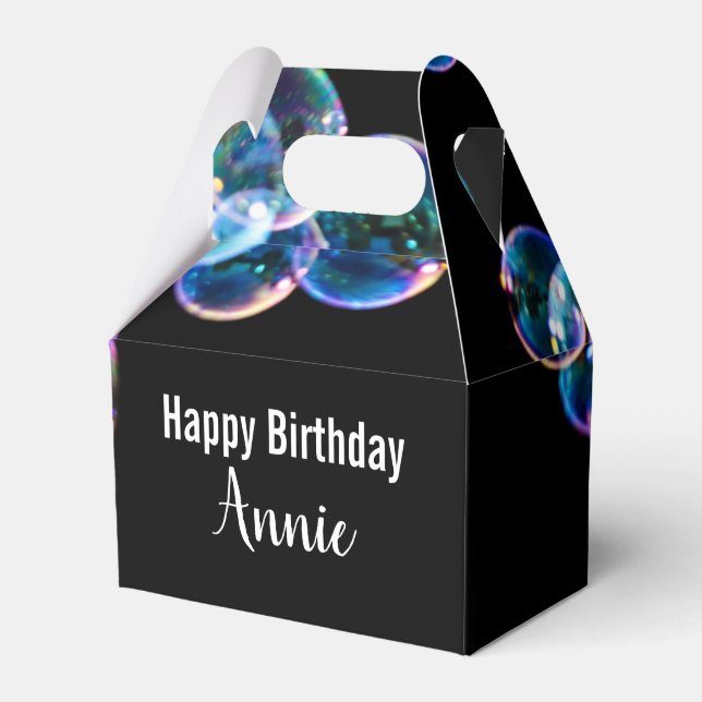 Happy Birthday Soap Bubbles with Custom Name Favor Boxes (Front Side)