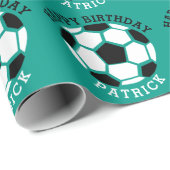 Happy Birthday Soccer Personalized Sports Kids Wrapping Paper (Roll Corner)